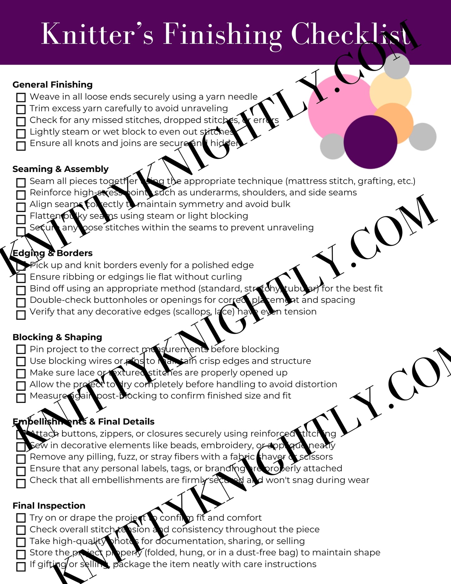 Knitter's Finishing Checklist
