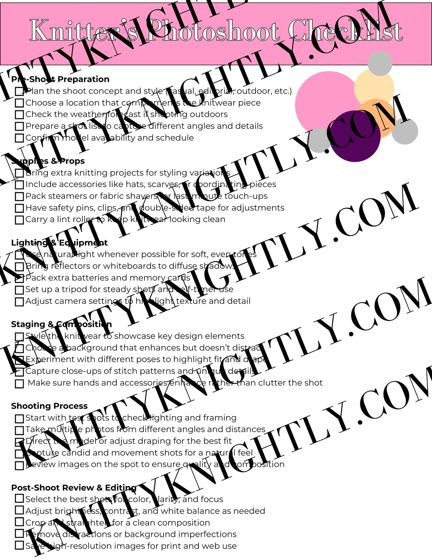 Knitter's Photoshoot Checklist