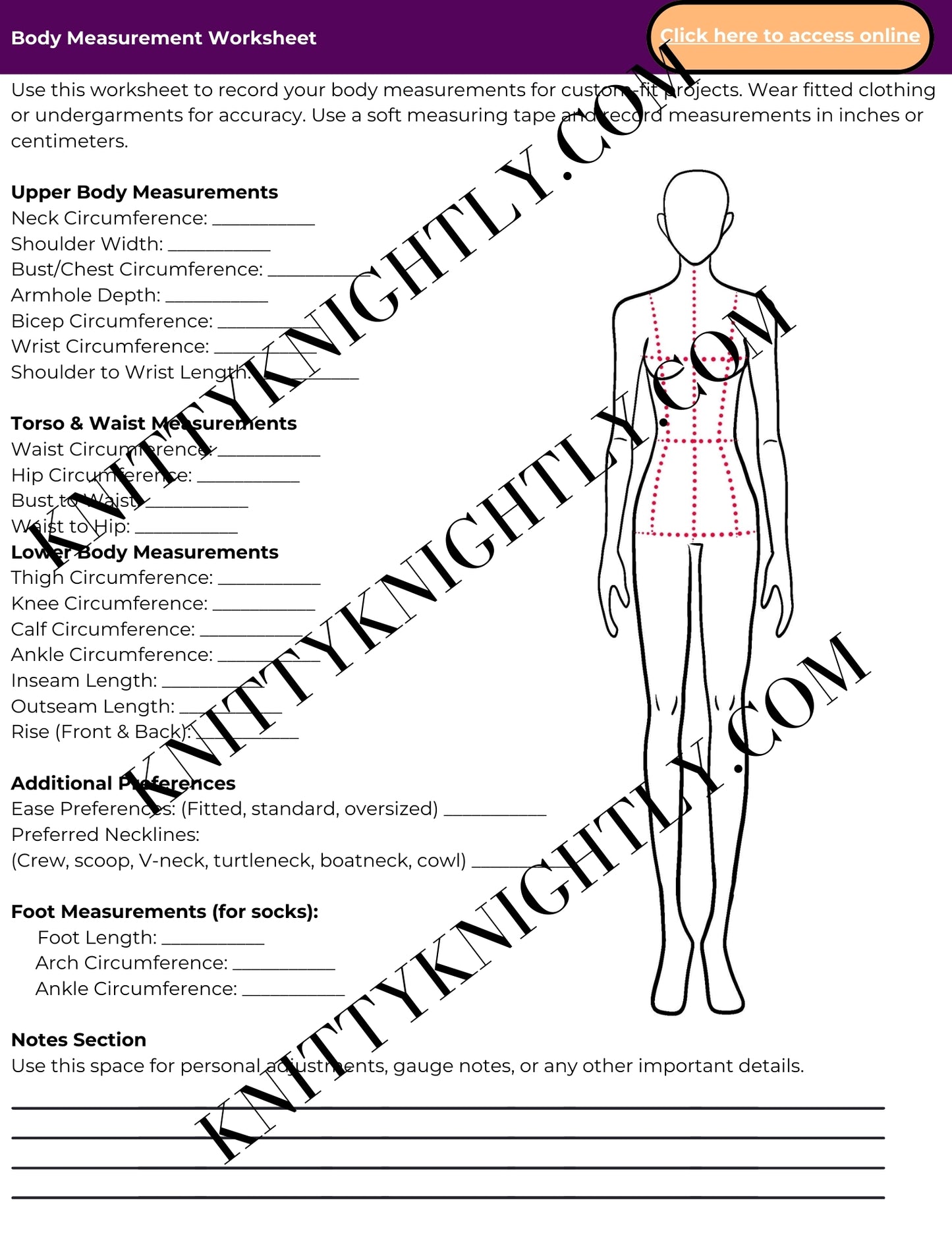 Body Measurement Worksheet